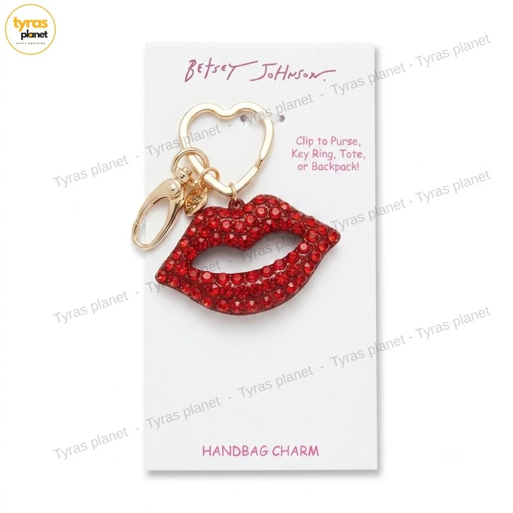 Authentic Betsey Johnson Red Lips Crystal Purse Bag Charm Clip Key Ring New